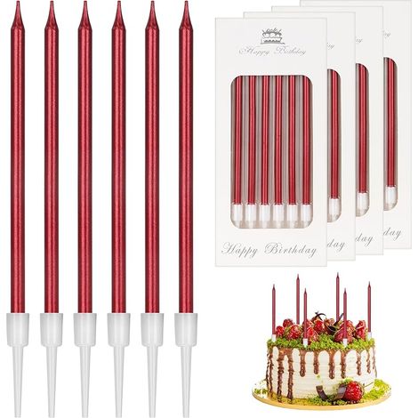24 Pièces Bougie Anniversaire,Métallique Bougie,Bougies Anniversaire Adulte Enfant,vec Support,Bougie Gateau,Bougies d'Anniversaire Décorative pour Fête de Gâteau,Fête de Mariage,Anniversair(rouge) (1/5)