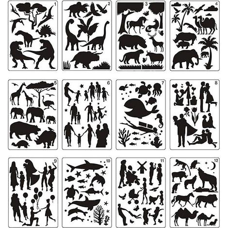 12 pochoirs de peinture mandala, parfaits pour dessiner des animaux, sur support ajouré pour vos créations artistiques. (1/5)