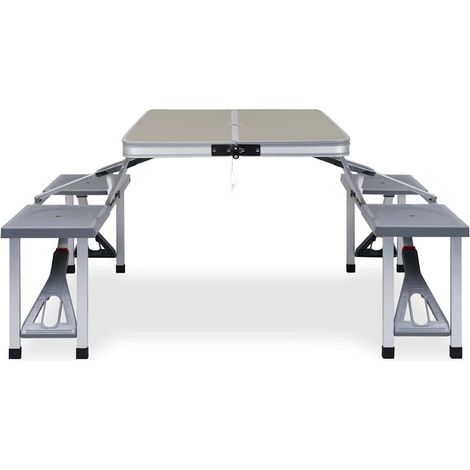 vidaXL Mesa de camping plegable con 4 asientos acero aluminio (1/2)