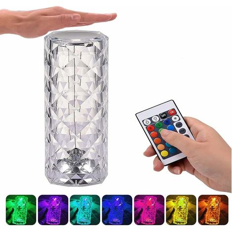 MINKUROW LED-Kristall-Tischlampe, moderne, kreative, verstellbare Acryl-Diamant-Nachttischlampe [16 Farben und 4 Modi] mit Fernbedienung, RGB-Farbwechsel-Nachtlicht für Schlafzimmer, Wohnzimmer