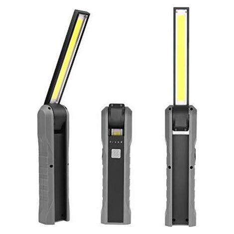Lampe LED Rechargeable, Baladeuse LED Rechargeable COB Torche Lampe de Poche avec Base Magnétique 3 Modes Pliable à 210 degrés pour Camping, Réparation Automobile, d'urgence