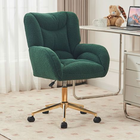 Chaise de bureau verte en tissu Teddy avec roulettes 360° et hauteur réglable – 64 x 62 x 92,5 cm (1/5)