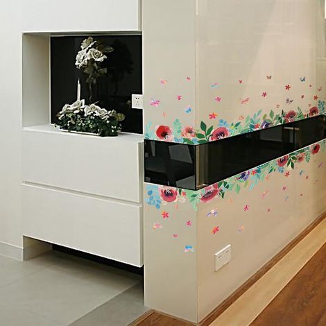 Stickers muraux décoratifs colorés à motifs floraux et végétaux, pour la taille et les plinthes (1/5)