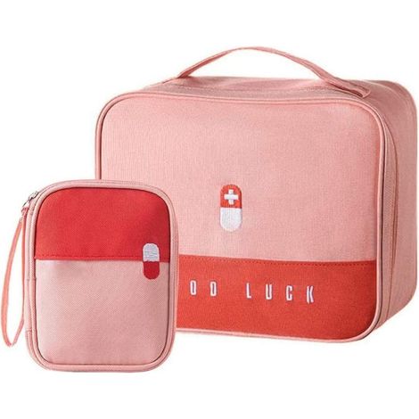 Lot de 2 trousses médicales grande et petite, imperméables, rose