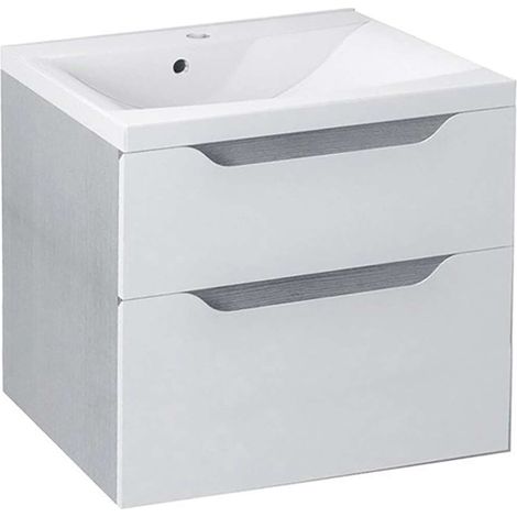 Sapho Wave - Mueble de lavabo 60x65x48 cm, 2 cajones, blanco/roble plateado WA060-3011