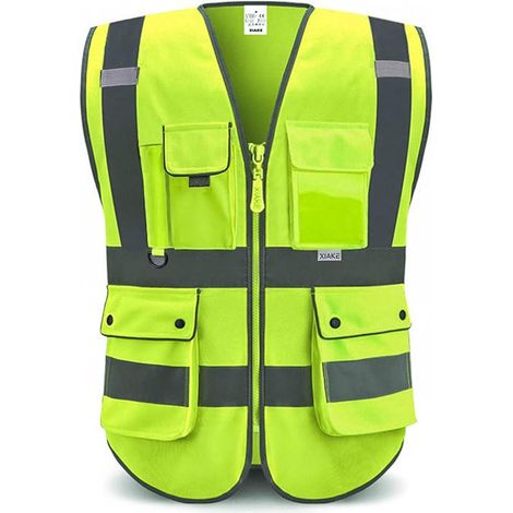 Gilet de sécurité réfléchissant haute visibilité à poches multiples de classe 2 pour hommes et femmes, gilet de travail de construction conforme aux n (1/4)