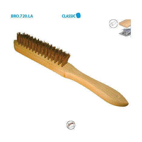 Lot de 15 brosses manuelles avec manche en bois fil laiton 0,30 mm pour bois, métal et pierre - Décapage doux - 720.294 - Leman (1/2)