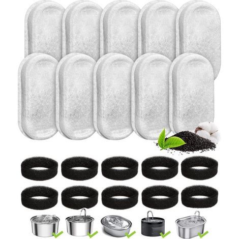 Filtro per fontanella per gatti 10+10 pezzi, confezione di ricarica per filtri per fontanelle per gatti, filtro per l'acqua e filtro a spugna, accessori per fontanelle per gatti (1/5)