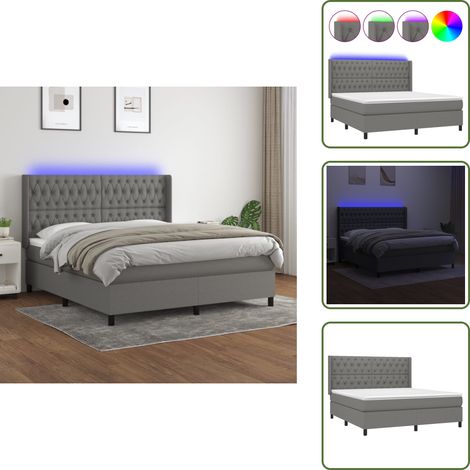Boxspringbett mit Matratze & LED Dunkelgrau 160x200 cm Stoff - Boxspringbett - Doppelbett - Schlafsofa - Bettauflage - Lattenrost (1/5)