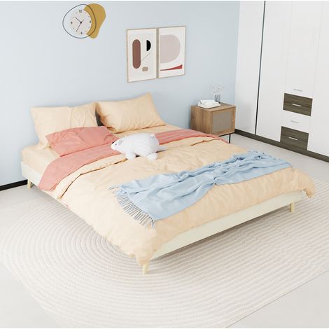 struttura letto 160x200 piattaforma in tessuto beige HAVRYA (1/5)