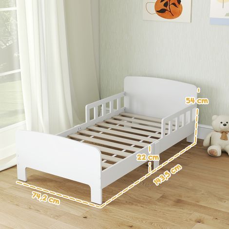 Lit enfant AIYAPLAY avec barrières de protection, lit pour petits de 3 à 8 ans, panneaux MDF, teinte blanche