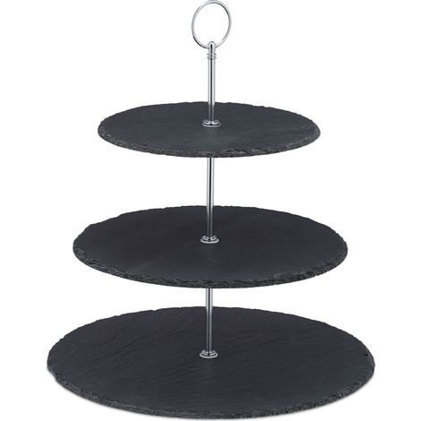 Alzata per torte a 3 livelli per dolci e snack 30 x 20 cm vassoio in ardesia antracite 130009600