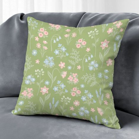 Housse de coussin floral bleu rose jaune, décoration canapé élégant,45×45cm (1/5)