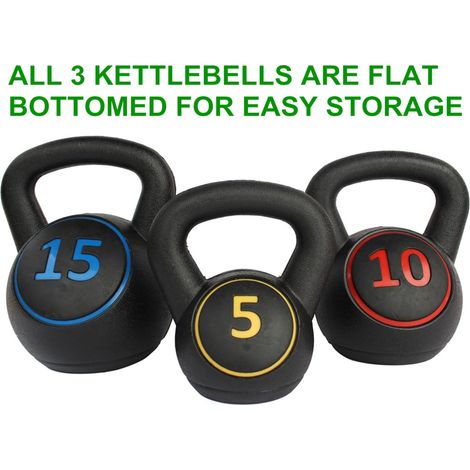 Set di 3 kettlebell 2,27/4,54/6,8 kg in gomma nera, salvaspazio per fitness FloraGrace (1/5)