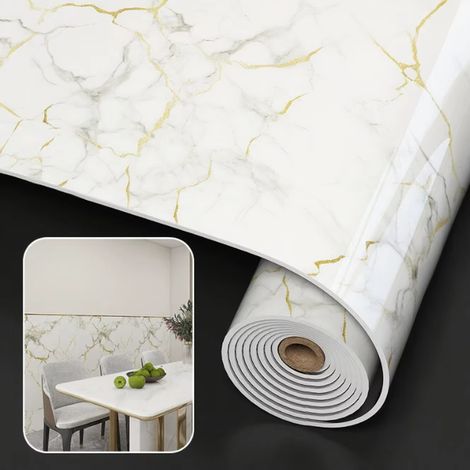Papier peint effet marbre 40 cm x 3 m, lot de 3 rouleaux, autocollant, pour salon, cuisine, salle de bain