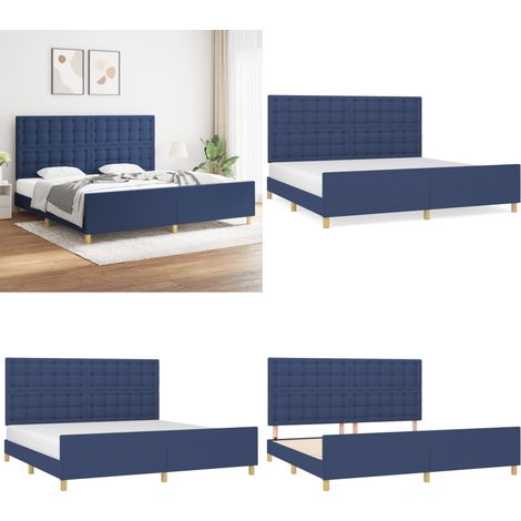 Bettgestell ohne Matratze Blau 200x200 cm Stoff - Bettes Gestell - Doppelbett - Blau - Holzrahmen - Lattenrost - Home & Living (1/5)