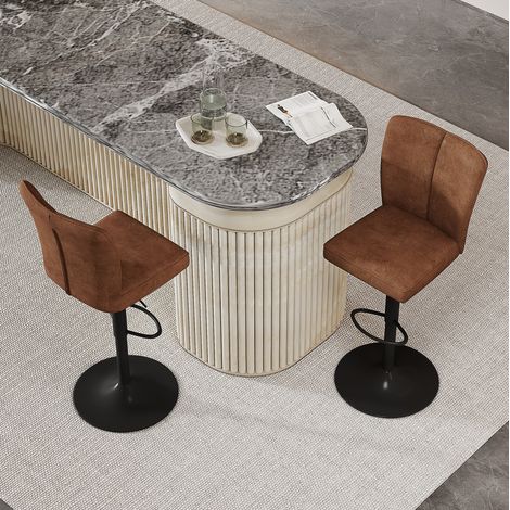 Sgabello da bar in metallo e tessuto marrone/nero, girevole 360° e regolabile in altezza, set da 2 (1/5)