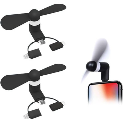 2 ventiladores para teléfono móvil, mini ventiladores para teléfono, mini ventilador universal, ventilador portátil silencioso 3 en 1 para tablet (negro) (1/5)