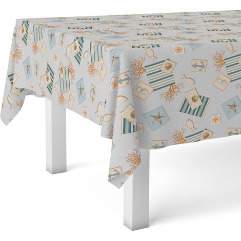Nappe Toile cirée Anti-Taches Lavable carrée 140x140 Recife Bleu (1/4)