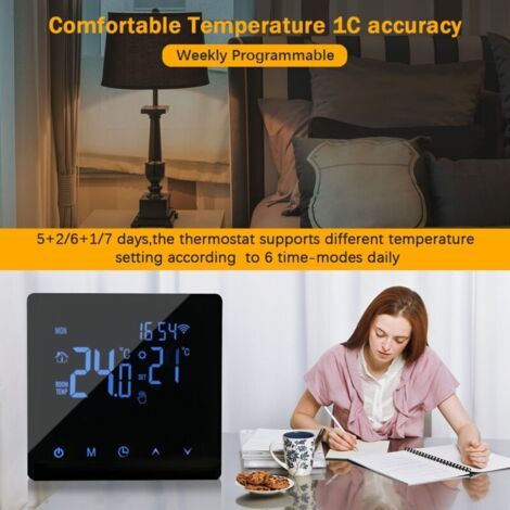 Thermostat intelligent WiFi, régulateur de température pour chauffage de l'eau 3A, écran LCD, écran tactile, semaine programmable, contrôle par application Tuya, thermostats au sol, maison, bur (1/4)