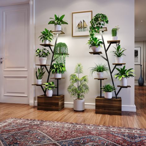 FOERPL-Pflanzenständer für den Innenbereich mit Pflanzenlampen 6-stufiges Metallregal 140 cm hoch, großer baumförmiger Pflanzenständer mit Ablagefläche