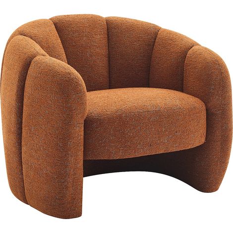 Vente-Unique – Fauteuil coquillage terracotta en tissu chenille – 1 place – Confort équilibré – Structure bois – Livré monté