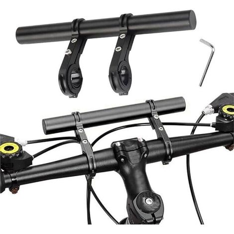 Extension de guidon de vélo – Double guidon de vélo multifonctionnel de 20 cm – Support en alliage d'aluminium – Cadre d'extension – Support de lampe de poche – Compteur de vitesse de vélo – Noir..DEB (1/5)
