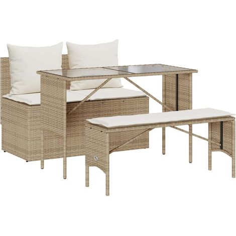 Ensemble à manger de jardin et coussins 3 pcs,Salon de jardin Beige poly rotin CFW26536 (1/5)