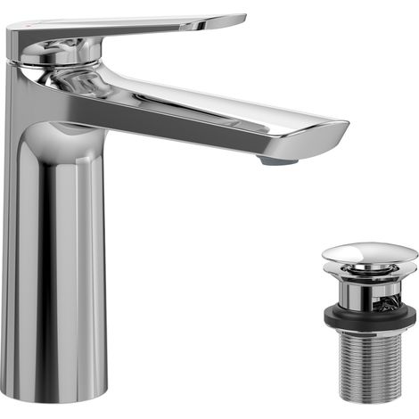 Villeroy & Boch - Set lavabo cromato: miscelatore monocomando con funzione di risparmio idrico + valvola di scarico universale Push-Open (1/4)