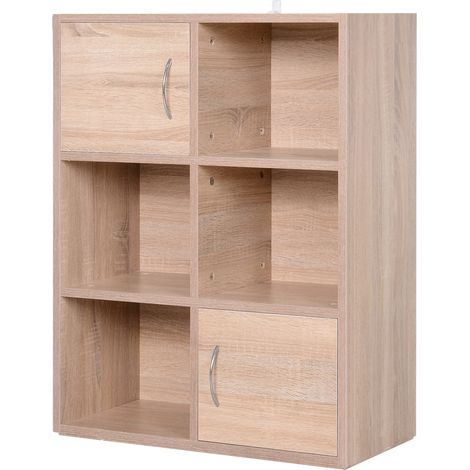 easycomfort libreria scaffale in legno, mobiletto multiuso con 3 ripiani 4 scompartimenti e 2 ante, 61.5x29.5x80cm (1/5)