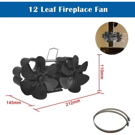 Ventilateur de cheminée à 12 pales, silencieux, alimenté par la chaleur, pour poêle à bois d'intérieur, avec thermomètre intégré et réchauds de cuisson portables. (1/5)
