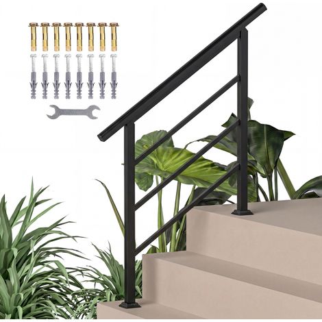 Rambarde d'escalier pour 1 à 3 marches, main courante réglable en angle de 94 cm, usage intérieur et extérieur, métal, noir (1/5)
