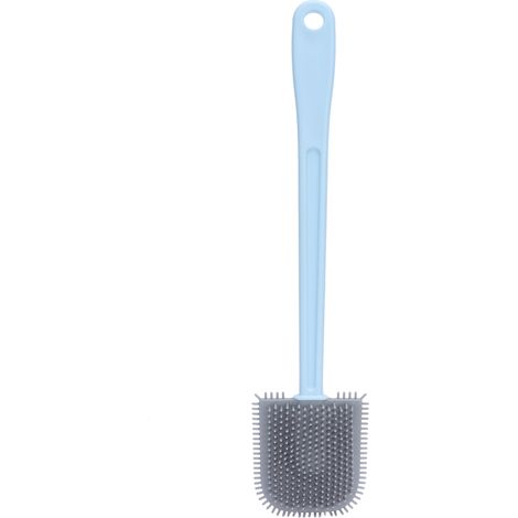 Brosse de toilette murale avec couvercle et manche long souple pour salle de bain, hôtel et maison (bleue) (1/5)