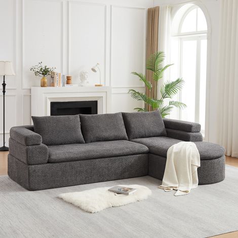 Canapé d'angle 3 places en L avec méridienne en chenille anthracite 260 x 170 cm OKWISH (1/5)