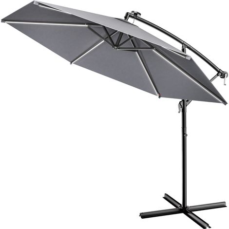 KINGSLEEVE® Ampelschirm LED Beleuchtung UV Schutz 80+ Solar Ständer Schutzhülle 350cm Groß Kurbel Balkon Terrasse Gartenschirm Sonnenschirm  anthrazit (1/5)