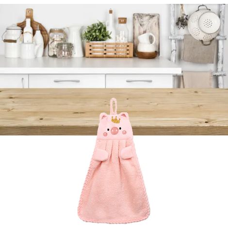 Niedliches, schweinchenförmiges Küchenhandtuch, hängend, saugfähig, ideal für Kinder, einfarbig, rosa. (1/5)