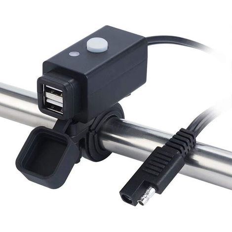 Wasserdichtes Motorrad-USB-Ladegerät mit Schalter, 5 V, zwei Anschlüsse, Powerbank-Ladegerät, Netzschalter, wasserdichte intelligente Ladeanschlüsse für iPhone, Samsung, GPS usw. (1/4)