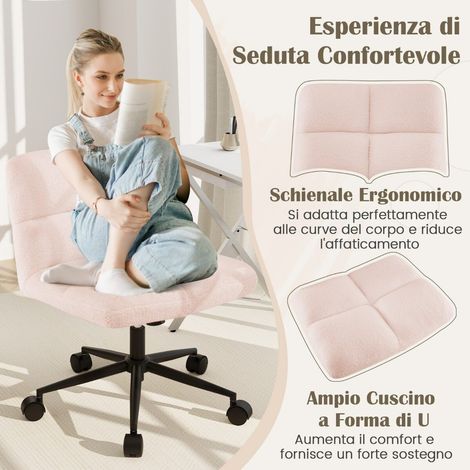 Chaise de bureau rose en fausse fourrure avec 5 roulettes, hauteur réglable et fonction bascule pour bureau, chambre et salon (1/5)