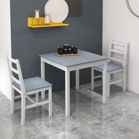 Ensemble repas 2 places compact avec table carrée et 2 chaises, bois de pin gris et blanc, idéal pour petite cuisine ou salon - CHICFURN (1/5)