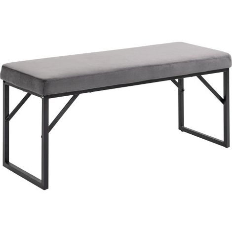 Banc rembourré (finition toucher velours) — Convient comme assise pour le salon ou la chambre, banc de bout de lit, siège de coiffeuse ou banc d'entrée pour se chausser — Gris foncé — 115 x 46 x 49 cm (1/5)