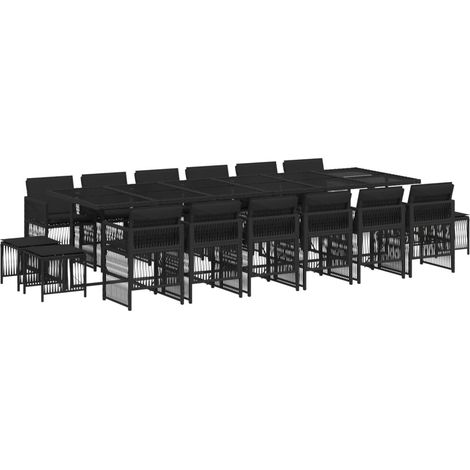 vidaXL Set da Pranzo da Giardino 17 pz con Cuscini Nero in Polyrattan (1/5)