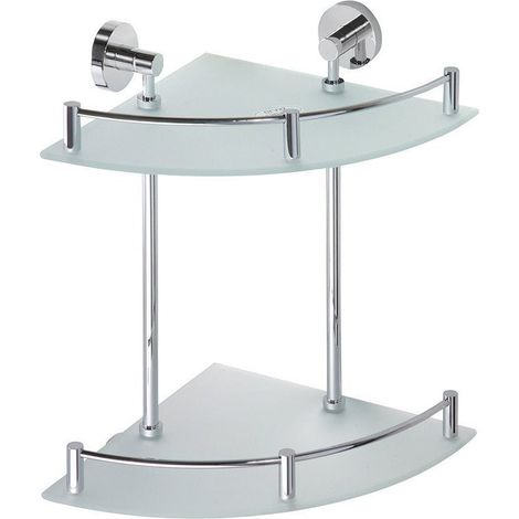 Étagère d'angle double en verre X-ROUND E avec rail 280x380x280mm, chromée