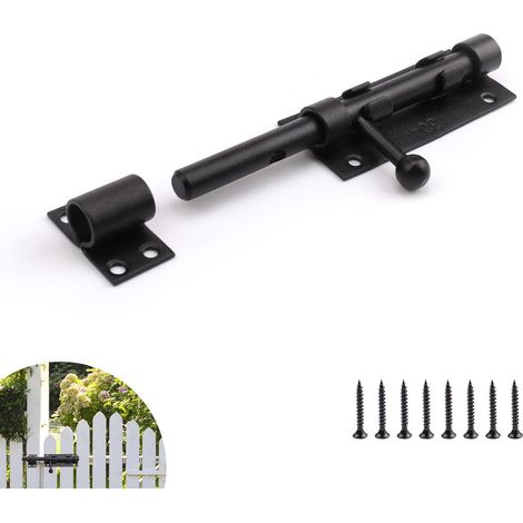 Verrou Porte Exterieur, 160mm Robuste Loquet Porte Coulissante Épaissi 304 Acier Inoxydable, avec Trou Cadenas et 8 Vis Noir Verrou Targette de Porte Verrouillable, Serrure Boulon Porte pour Jardin
