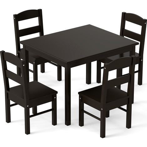 COSTWAY Kids Table & 4 Chairs Set Wooden Activity Table Table Furniture-Coffee (1/5)