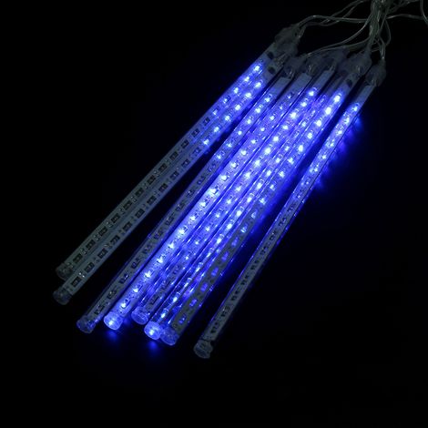 Tube de pluie de météores, 8 pièces/ensemble, 30cm, 192 LED, guirlande lumineuse tombante, décor bleu (1/5)