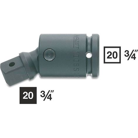Hazet Schlag-Maschinenschrauber Gelenkstück 1006S, 3/4 (20 mm) Vierkant hohl, 3/4 (20 mm) Vierkant massiv, Länge 99 mm