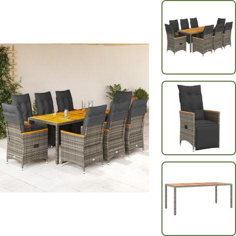 Meubles extérieurs - vidaXL Ensemble de bistro de jardin 9 pcs coussins gris poly rotin - Chaise inclinable (1/5)