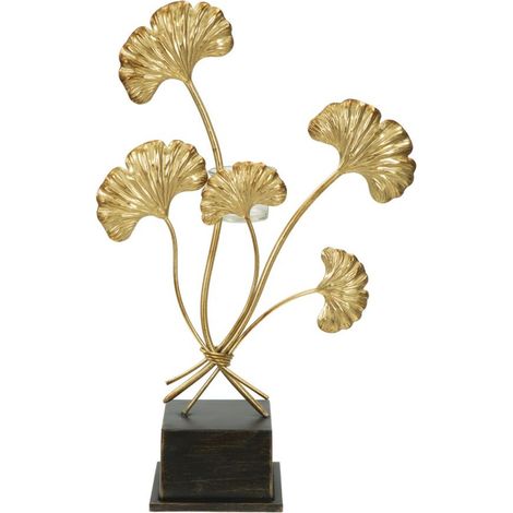 Porta candele Glam Iris in ferro nero e oro con portacandela in vetro