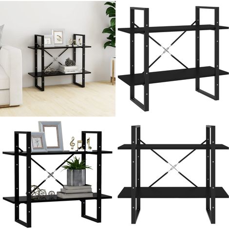 Bücherregal 2 Fächer Schwarz 80x30x70 cm Holzwerkstoff - Industrielles Regal - Bücherregal Schwarz - Holzwerkstoff Regal - Regal Wohnzimmer - Aufbewahrungshelfe - Home & Living (1/5)