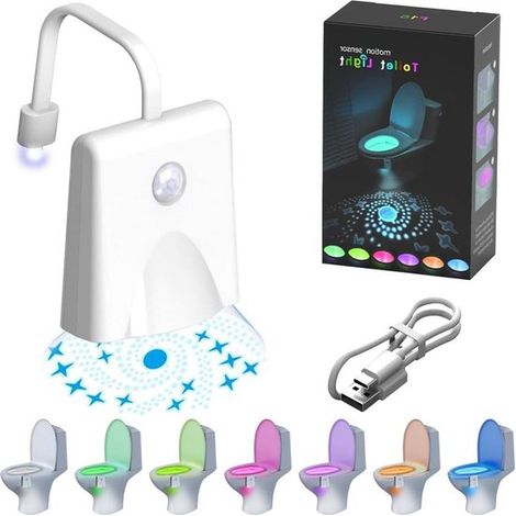 Luz LED de 7 colores para inodoro: recargable, con sensor de movimiento e iluminación interna del asiento.
